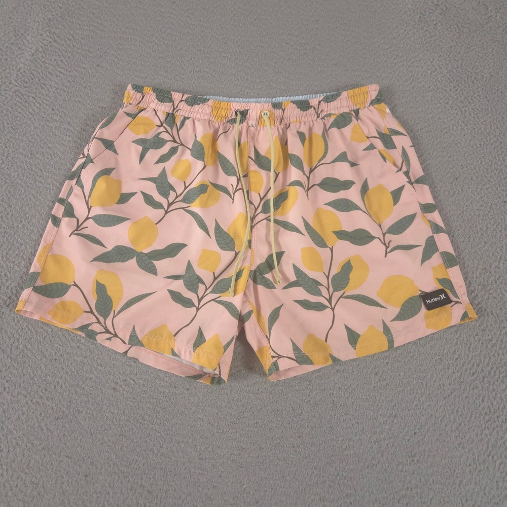 Hurley Shorts Mens XL Multi Phantom Board Lemon Print Stretch Lined Swim Trunks